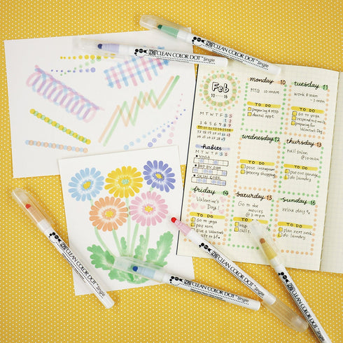 Kuretake FLUORESCENT HIGHLIGHT Zig Clean Color Dot Set One Pen or 6 Piece Set Single-Tip Marker | TCSD-6100/6VC