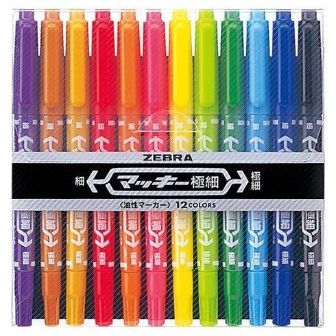 Zebra McKee 8 Piece Set Permament Dual End Marker Oil-Based Ink Fine and Extra Fine Point 0.5mm 1.00mm Marker Set | MO-120-MC