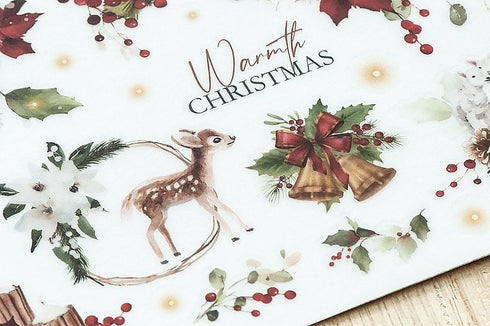 MU Lifestyle HOLIDAY Print-On Stickers Poinsettia Bells Stockings Ornaments Rub-On Stickers Transfer Stickers Translucent Stickers | 1014