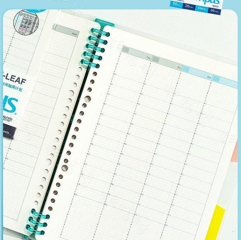 Kokuyo B5 Campus TIMELINE Study Planner Diary Loose Leaf Paper 26 Holes Hourly Planner Daily Planner Undated Planner | WCN-CLL1-WBF 36 Sheets