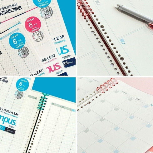 Kokuyo B5 Campus TIMELINE Study Planner Diary Loose Leaf Paper 26 Holes Hourly Planner Daily Planner Undated Planner | WCN-CLL1-WBF 36 Sheets