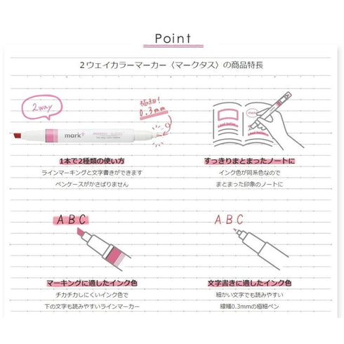 Kokuyo Mark+ BLUE Plus GRAY Two Way Highlighter and Gray Pen Two Way Highlighter Double Sided Highlighter | PM-MT201BM