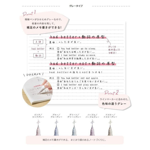 Kokuyo Mark+ GREEN Plus GRAY Two Way Highlighter and Gray Pen Two Way Highlighter Double Sided Highlighter | PM-MT201GM