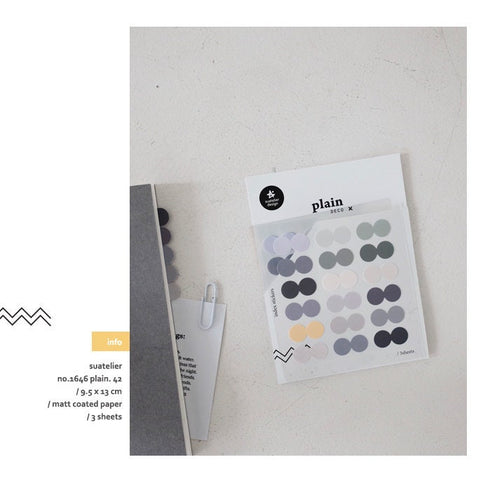 Suatelier GREY DOT Translucent Planner Stickers Plain Shapes 42 Round Translucent Stickers | 1646
