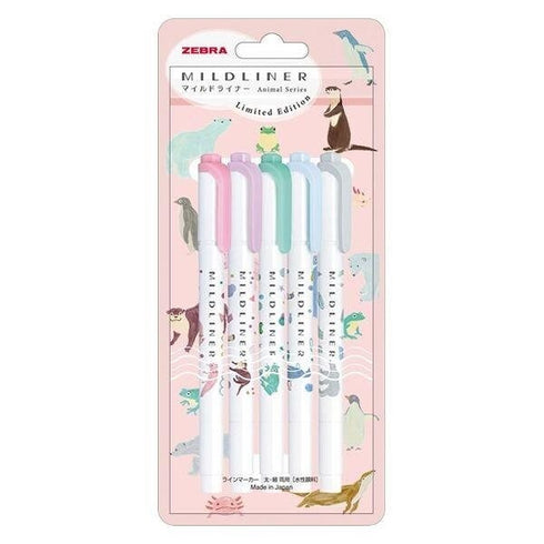 Zebra Mildliner ZOO ANIMAL Series Green Flash Series Bold Mildliner New For 2023 Set of 5 Aquarium Mildliner Single Tip | WKT7-AS-5C-B