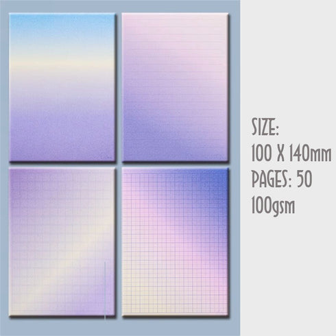 Korean GRADIENT GRID MEMO Notepads Blank Notepad Checkered Notepad Grid Notepad Horizontal Rule Notepad 100gsm | 100 X 140mm 50 Sht