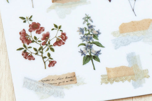 MU Lifestyle ANTIQUE Photo Antique Tape Vintage Flowers Print-On Stickers Rub-On Stickers Transfer Stickers Translucent Stickers | 229