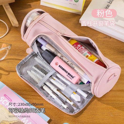 NAVY ROUND Cylinder Canvas Pen Case Pencil Case Tool Case Finding Storage Circle Case Storage Case Large Pen Case | 230 X 8 X 8mm