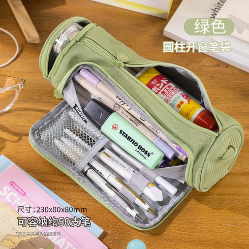 NAVY ROUND Cylinder Canvas Pen Case Pencil Case Tool Case Finding Storage Circle Case Storage Case Large Pen Case | 230 X 8 X 8mm