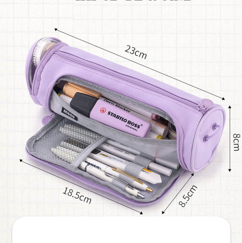 NAVY ROUND Cylinder Canvas Pen Case Pencil Case Tool Case Finding Storage Circle Case Storage Case Large Pen Case | 230 X 8 X 8mm