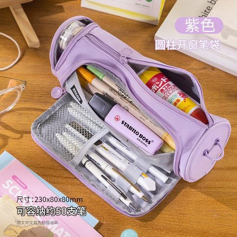NAVY ROUND Cylinder Canvas Pen Case Pencil Case Tool Case Finding Storage Circle Case Storage Case Large Pen Case | 230 X 8 X 8mm