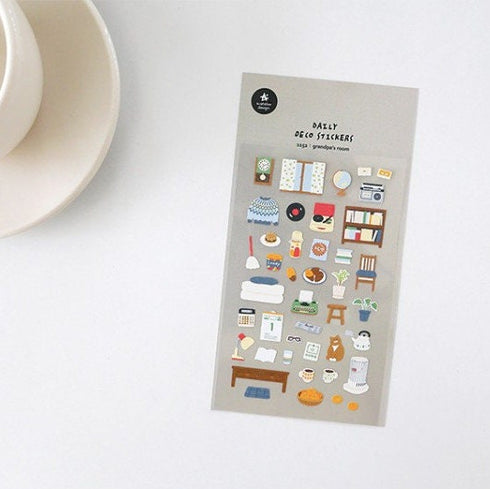 Suatelier Sonia GRANDPA'S ROOM Radio Bookshelf Heater Sweater Pillow Typewriter Calculator PVC Transparent Stickers Clear Stickers | 1152