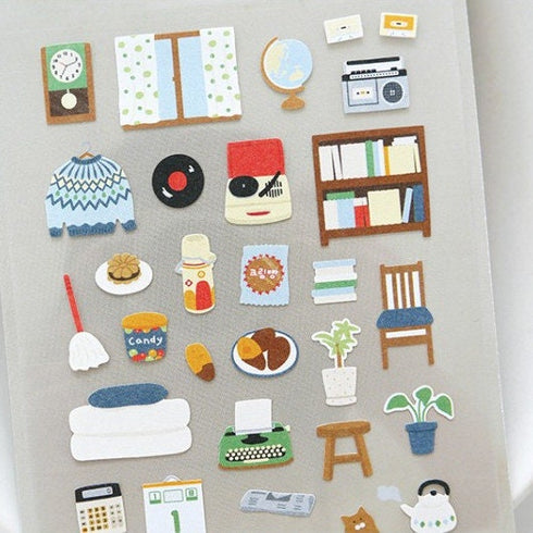 Suatelier Sonia GRANDPA'S ROOM Radio Bookshelf Heater Sweater Pillow Typewriter Calculator PVC Transparent Stickers Clear Stickers | 1152