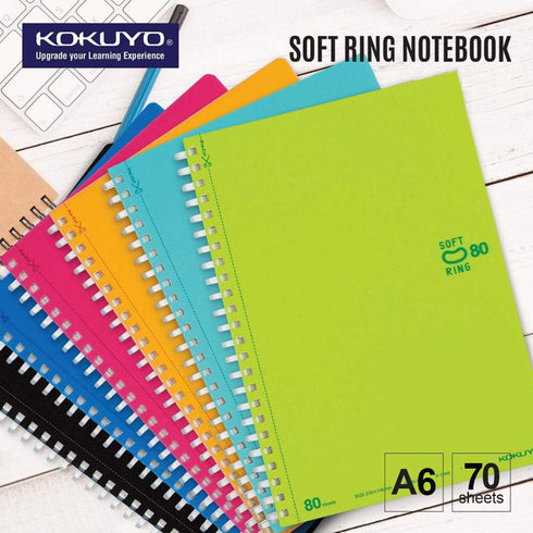 Kokuyo BLACK Soft Ring Notebook 5mm Dot Ruled SV457S5 | A6 80 Sheets