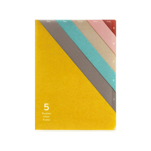 Midori MD A5 5 Pocket Clear Folder | Yellow Diagonal Stripe