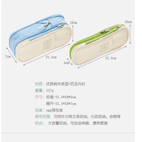 ANGOO NAVY Expandable Canvas Pen Case Pencil Case Expandable Case Storage Case