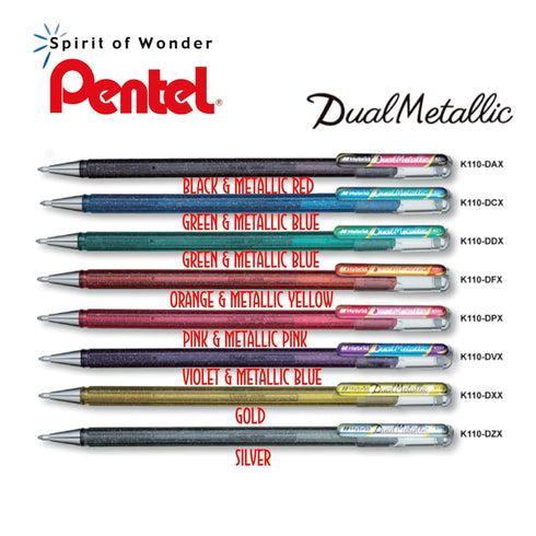 Pentel Hybrid Dual Metallic Gel Pen 1.0 mm Shimmering Ink | Green & Metallic Blue