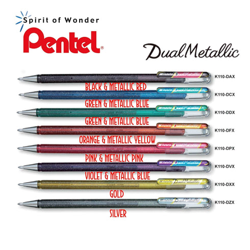 Pentel Hybrid Dual Metallic Gel Pen 1.0 mm Shimmering Ink | SILVER