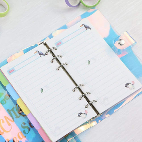 PVC Laser-Cut Hologram Holographic 6 Ring Rainbow Snap Closure Loose Leaf Binder | A6