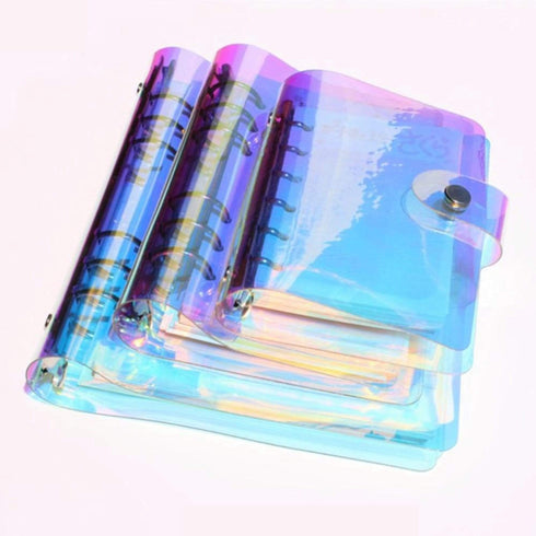 PVC Laser-Cut Hologram Holographic 6 Ring Rainbow Snap Closure Loose Leaf Binder | A6