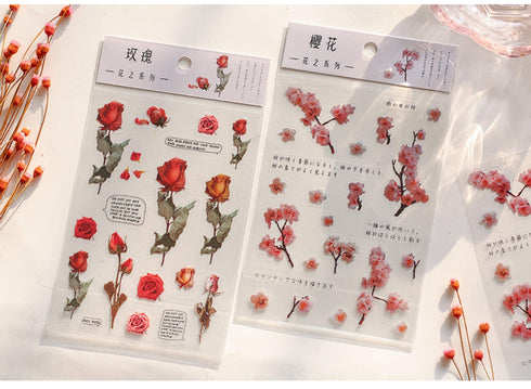 Realistic Flowers Blossoms PET Transparent Dainty Stickers | Rose