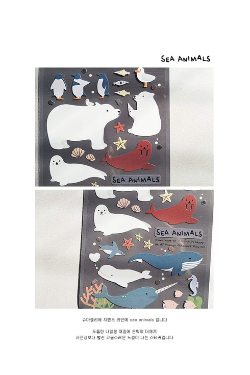 Suatelier Sonia PVC Transparent Stickers 1071 | Sea Animals Polar Bear Harp Seal Penguin Stickers