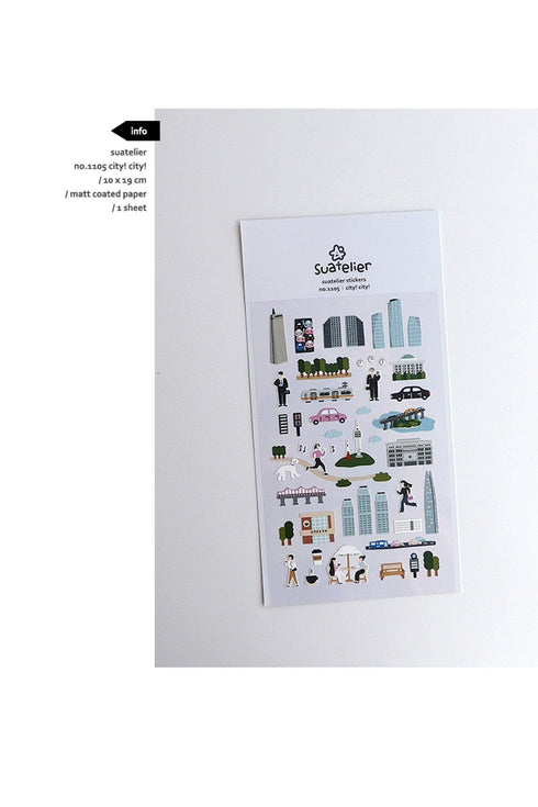 Suatelier Sonia PVC Transparent Stickers 1105 | City! City! Skyscrapers Cars Bridges Taxi
