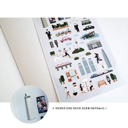 Suatelier Sonia PVC Transparent Stickers 1105 | City! City! Skyscrapers Cars Bridges Taxi