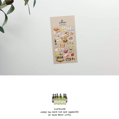 Suatelier Sonia PVC Transparent Stickers 1109 | Food Trip #3 Beer Eggs Spam Tea
