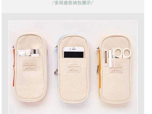 ANGOO YELLOW Expandable Canvas Pen Case Pencil Case Expandable Case Storage Case