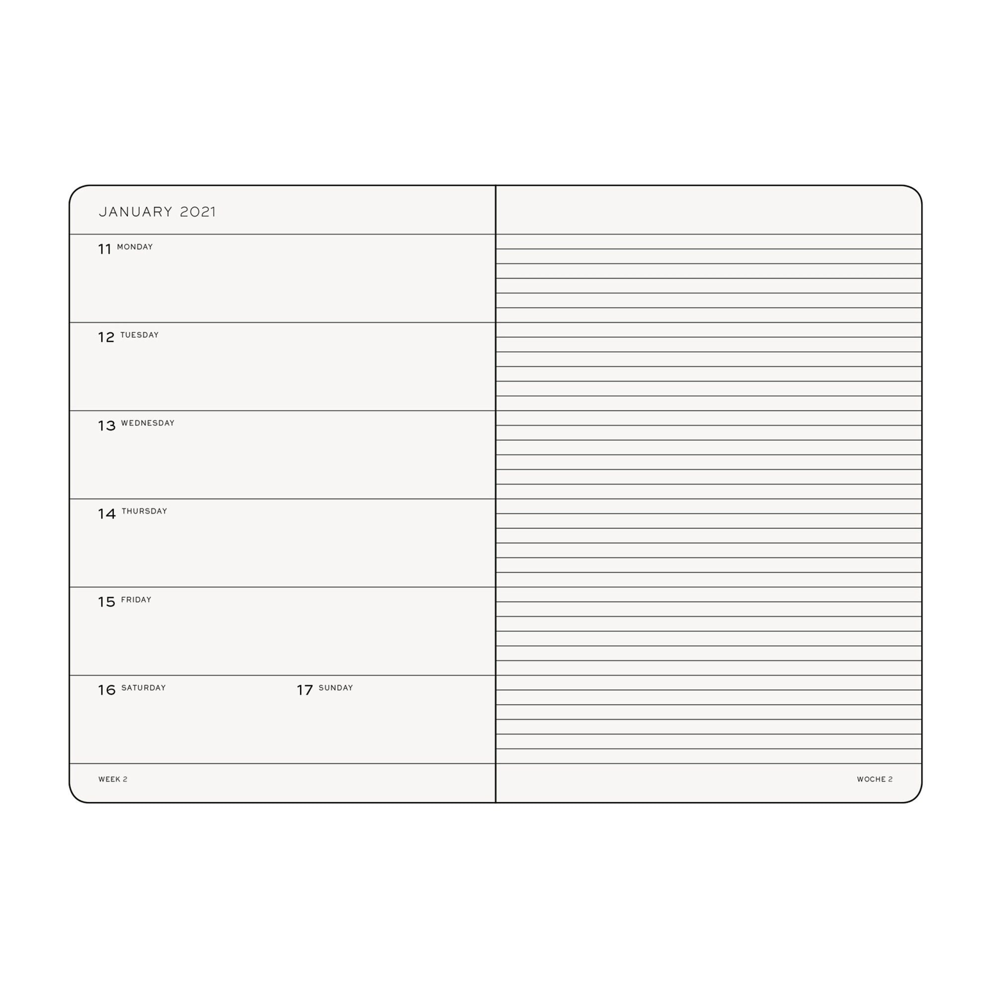Leuchtturm1917 2021 BLACK Horizontal Pocket Weekly Planner & Notebook Softcover | A6