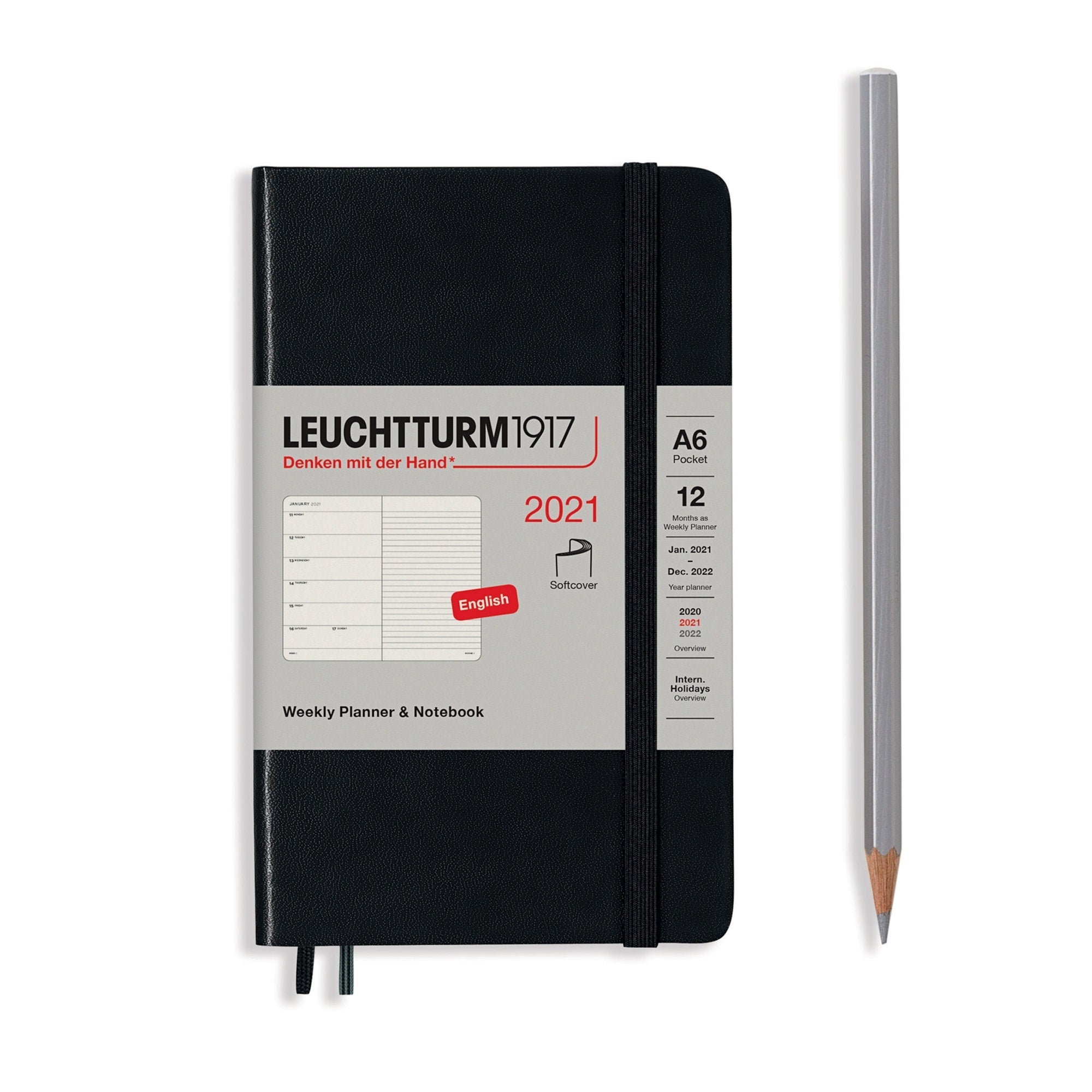 Leuchtturm1917 2021 BLACK Horizontal Pocket Weekly Planner & Notebook Softcover | A6
