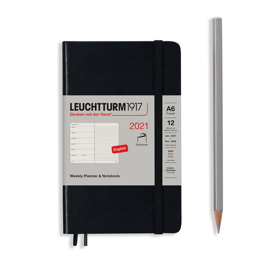 Leuchtturm1917 2021 BLACK Horizontal Pocket Weekly Planner & Notebook Softcover | A6