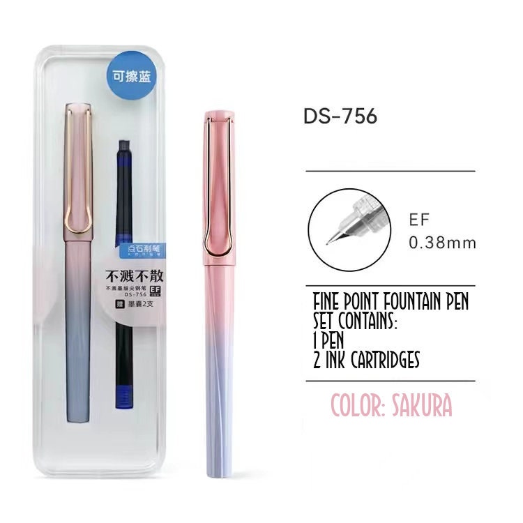 SKY BLUE Dianshi 0.38mm EXTRA Fine Fountain Pen Set Deluxe Foutain Pen Set Fountain Pen Extra Fine Nib Ink Cartridges | Ds-756