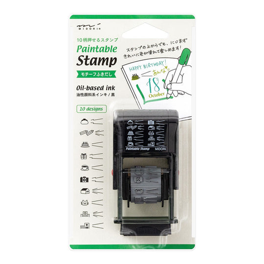 MIDORI Paintable Stamp Re-Inkable Self-Inking Stamp | Object Speech Bubbles Thought Bubbles Conversation Bubbles Green Package - The Stationery Life!