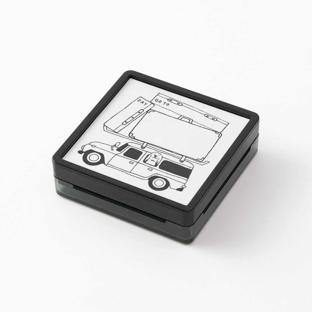 Midori Square Paintable Stamp Re-Inkable Self-Inking Stamp | TRAVEL VACATION Trip Gray Package - The Stationery Life!
